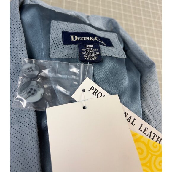 Women’s Denim & Co. Perforated Light Blue Leather Blazer Jacket Size L New W/Tag - Picture 8 of 8